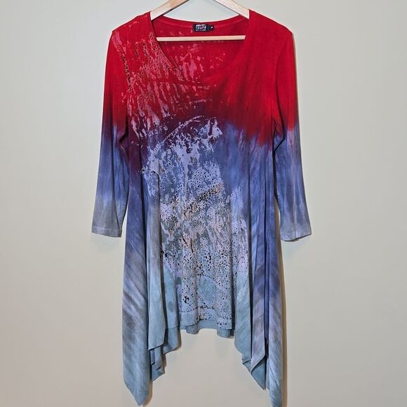 Art Of Cloth Tie Dye Asymetric Tunic Top Artsy Festival Ombre Rayon Size S - Picture 1 of 12